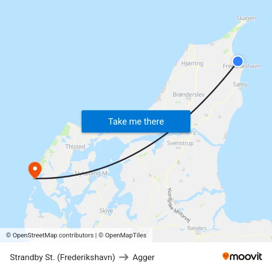 Strandby St. (Frederikshavn) to Agger map