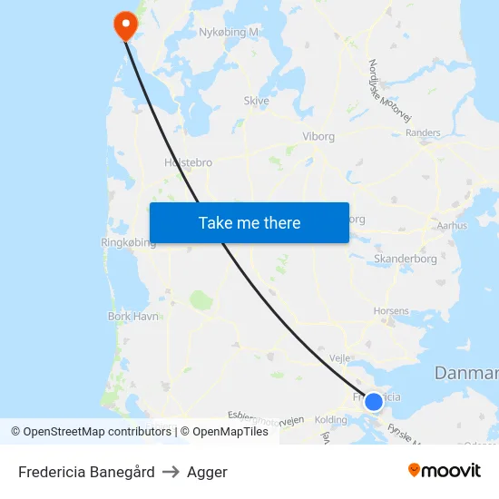 Fredericia Banegård to Agger map