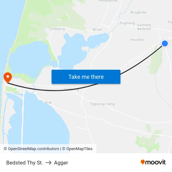 Bedsted Thy St. to Agger map