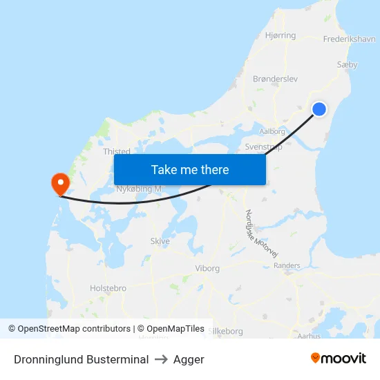 Dronninglund Busterminal to Agger map