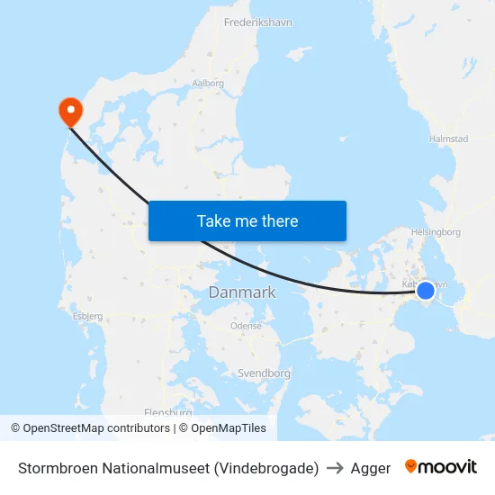 Stormbroen Nationalmuseet (Vindebrogade) to Agger map