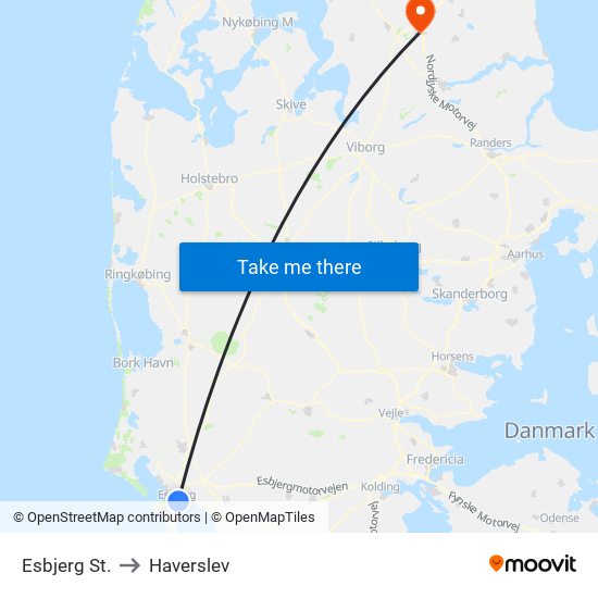 Esbjerg St. to Haverslev map