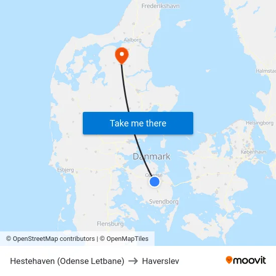 Hestehaven (Odense Letbane) to Haverslev map