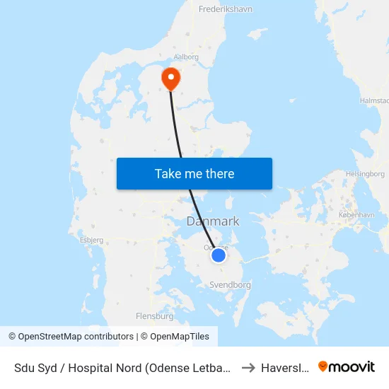 Sdu Syd / Hospital Nord (Odense Letbane) to Haverslev map