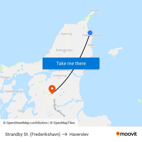 Strandby St. (Frederikshavn) to Haverslev map