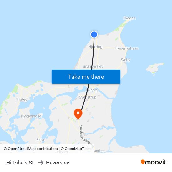 Hirtshals St. to Haverslev map