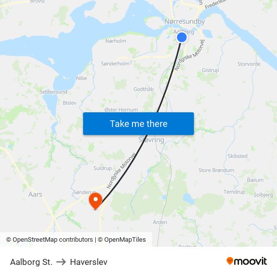 Aalborg St. to Haverslev map