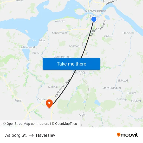 Aalborg St. to Haverslev map
