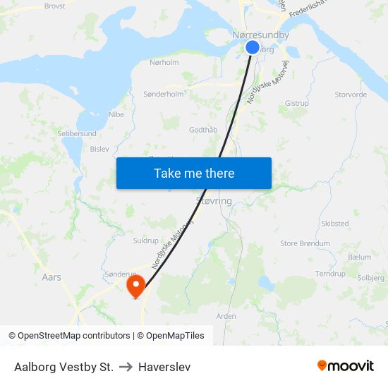 Aalborg Vestby St. to Haverslev map