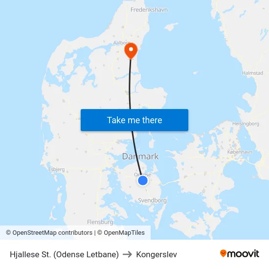 Hjallese St. (Odense Letbane) to Kongerslev map