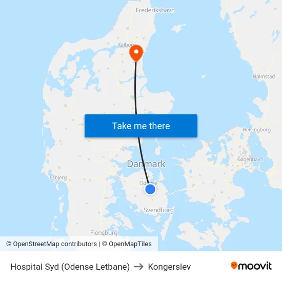 Hospital Syd (Odense Letbane) to Kongerslev map