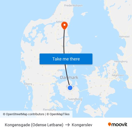 Kongensgade (Odense Letbane) to Kongerslev map