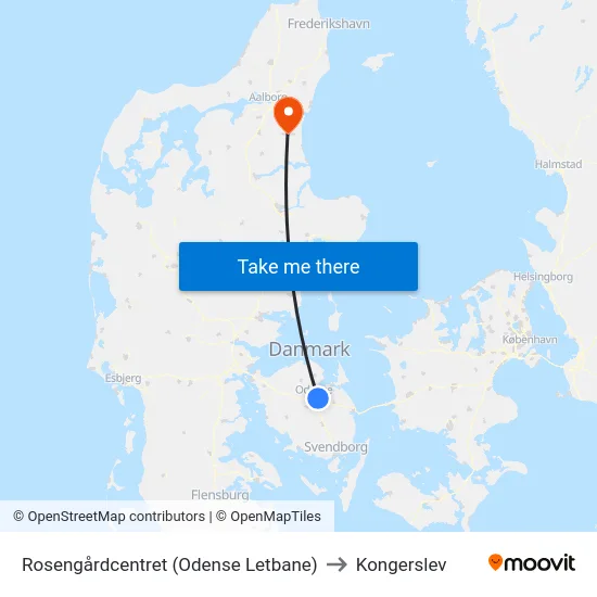 Rosengårdcentret (Odense Letbane) to Kongerslev map