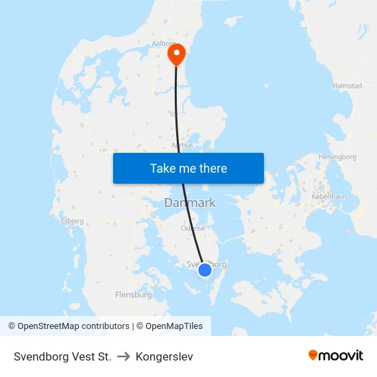Svendborg Vest St. to Kongerslev map