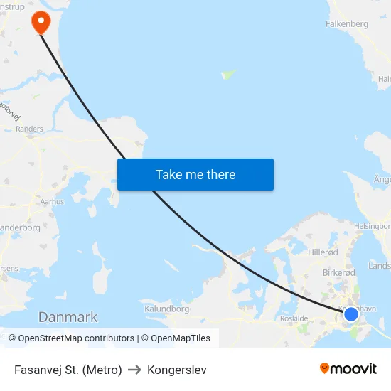 Fasanvej St. (Metro) to Kongerslev map