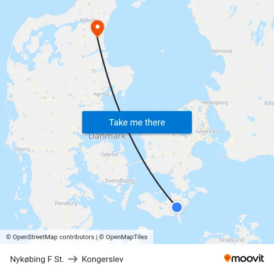 Nykøbing F St. to Kongerslev map