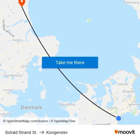 Solrød Strand St. to Kongerslev map