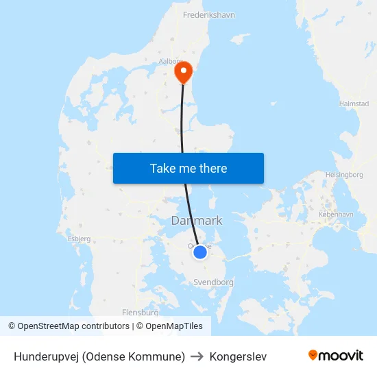 Hunderupvej (Odense Kommune) to Kongerslev map