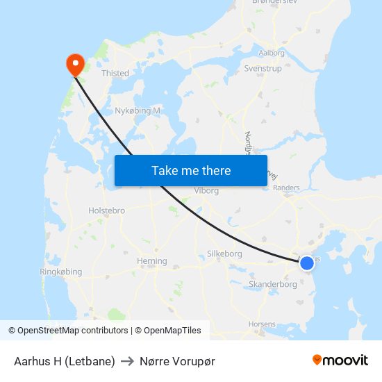 Aarhus H (Letbane) to Nørre Vorupør map