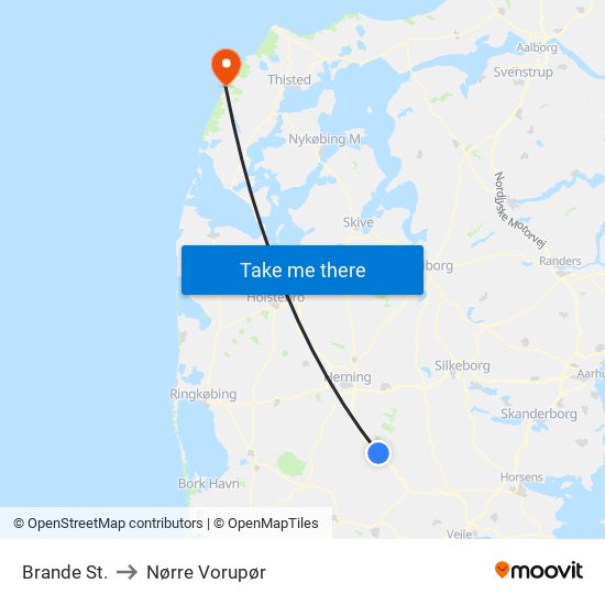 Brande St. to Nørre Vorupør map