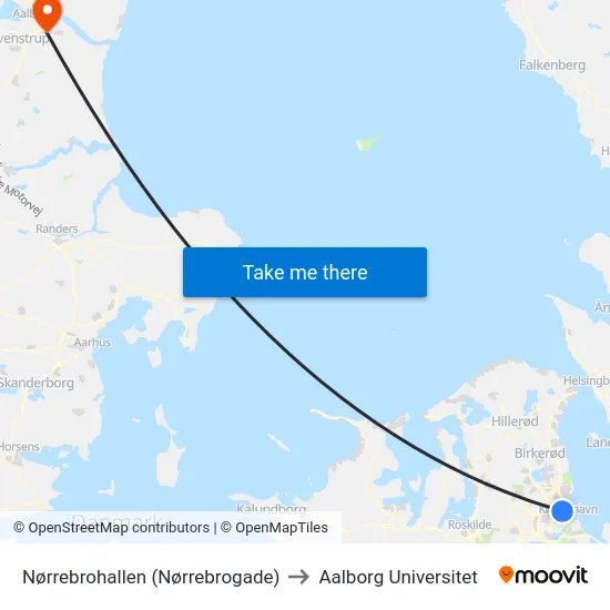 Nørrebrohallen (Nørrebrogade) to Aalborg Universitet map
