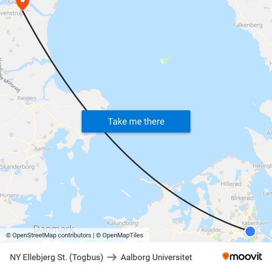NY Ellebjerg St. (Togbus) to Aalborg Universitet map