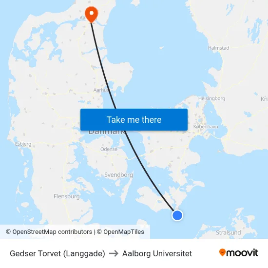 Gedser Torvet (Langgade) to Aalborg Universitet map