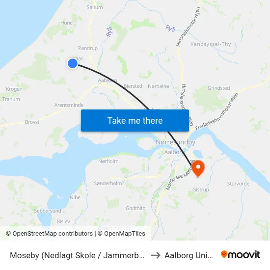 Moseby (Nedlagt Skole / Jammerbugt Kommune) to Aalborg Universitet map