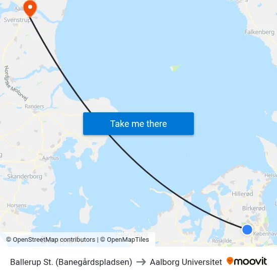 Ballerup St. (Banegårdspladsen) to Aalborg Universitet map