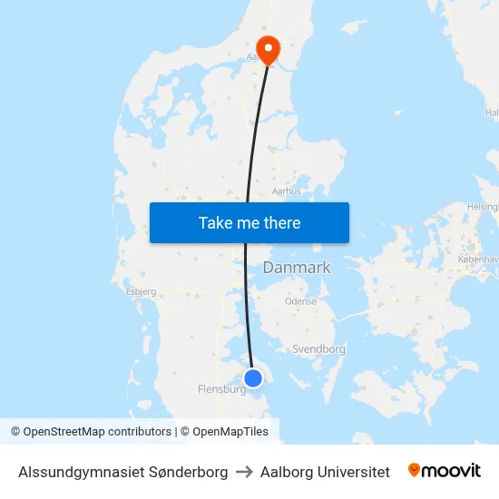 Alssundgymnasiet Sønderborg to Aalborg Universitet map
