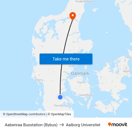 Aabenraa Busstation (Bybus) to Aalborg Universitet map