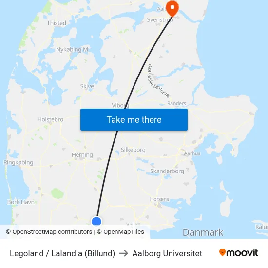 Legoland / Lalandia (Billund) to Aalborg Universitet map