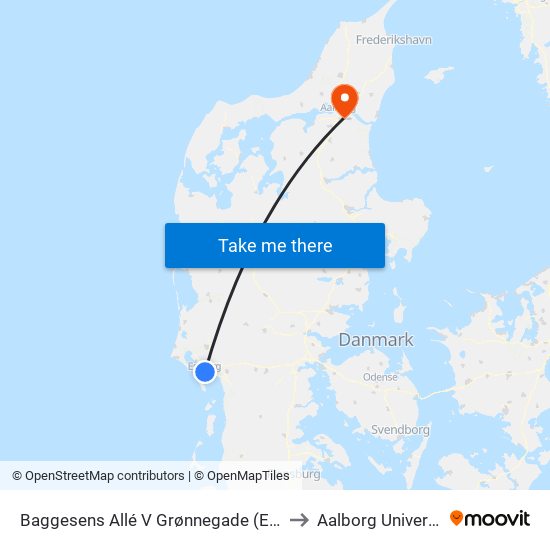 Baggesens Allé V Grønnegade (Esbjerg) to Aalborg Universitet map