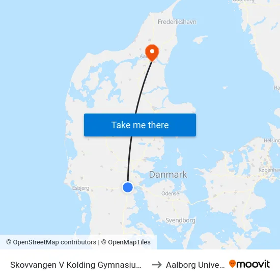 Skovvangen V Kolding Gymnasium (Kolding) to Aalborg Universitet map