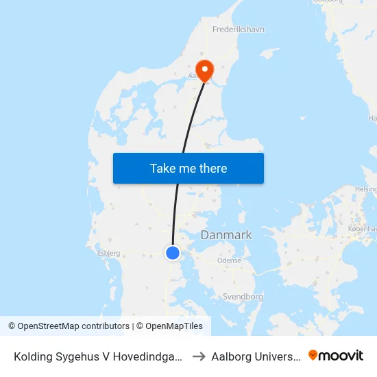Kolding Sygehus V Hovedindgangen to Aalborg Universitet map