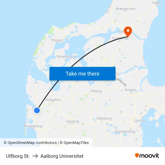Ulfborg St. to Aalborg Universitet map