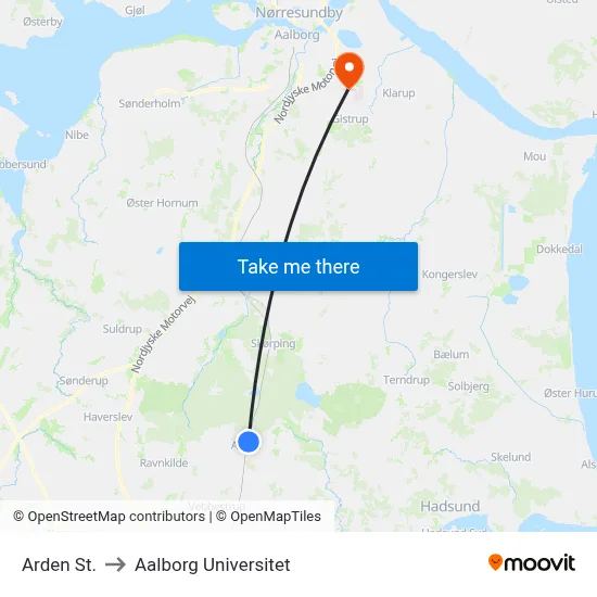 Arden St. to Aalborg Universitet map