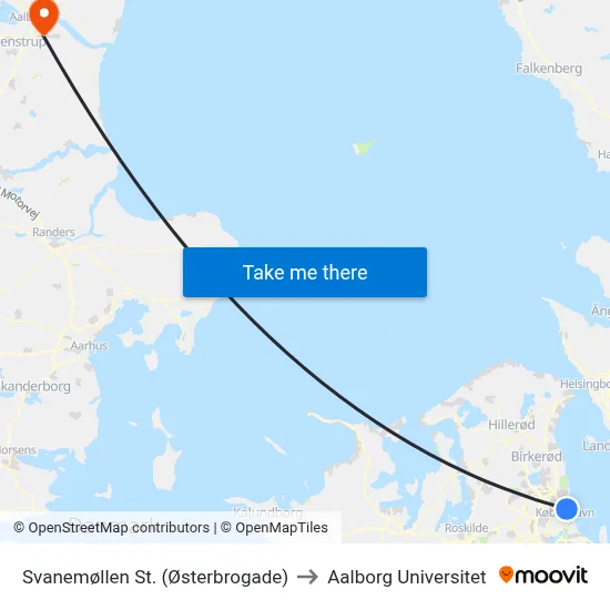 Svanemøllen St. (Østerbrogade) to Aalborg Universitet map