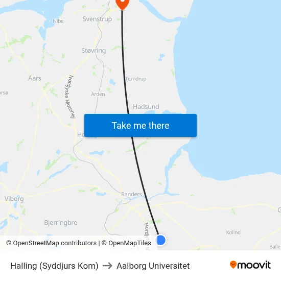 Halling (Syddjurs Kom) to Aalborg Universitet map