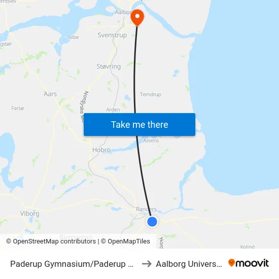 Paderup Gymnasium/Paderup Blvd. to Aalborg Universitet map