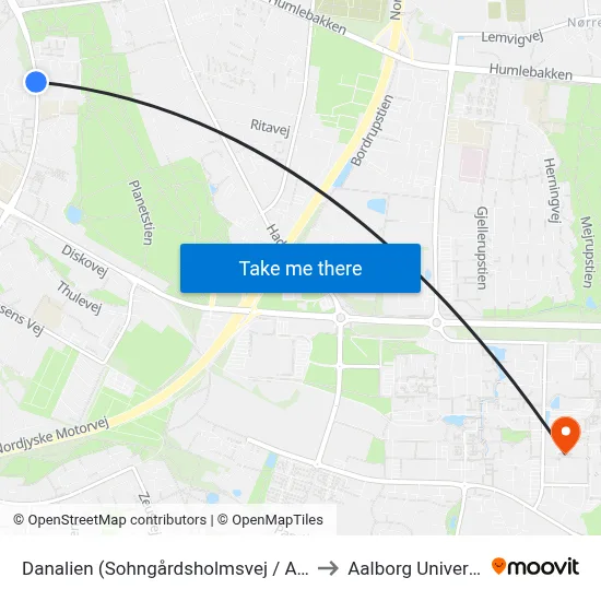 Danalien (Sohngårdsholmsvej / Aalborg) to Aalborg Universitet map