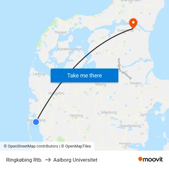 Ringkøbing Rtb. to Aalborg Universitet map