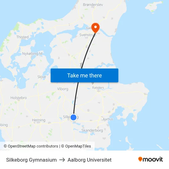 Silkeborg Gymnasium to Aalborg Universitet map