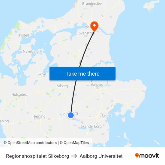 Regionshospitalet Silkeborg to Aalborg Universitet map