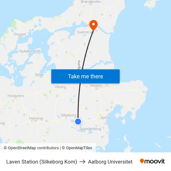 Laven Station (Silkeborg Kom) to Aalborg Universitet map