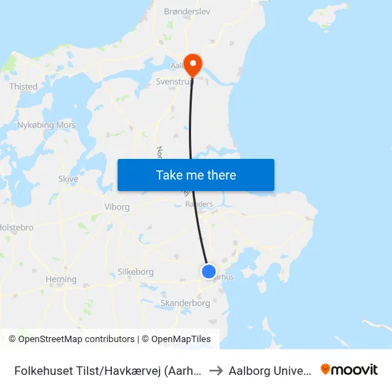 Folkehuset Tilst/Havkærvej (Aarhus Kom) to Aalborg Universitet map