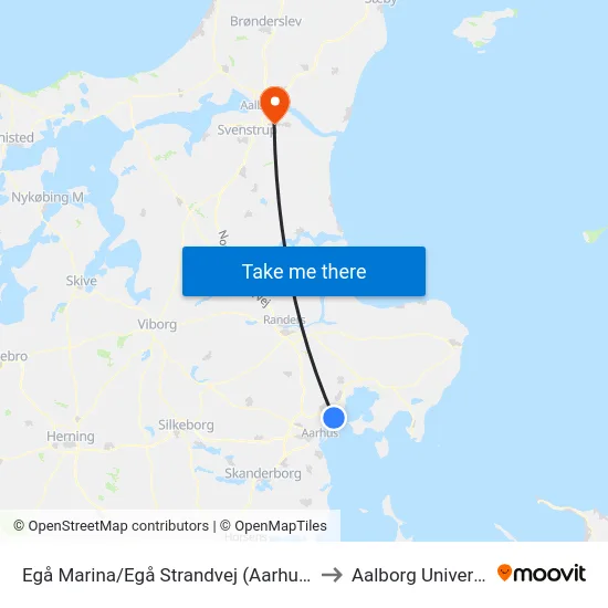 Egå Marina/Egå Strandvej (Aarhus Kom) to Aalborg Universitet map