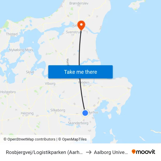 Rosbjergvej/Logistikparken (Aarhus Kom) to Aalborg Universitet map