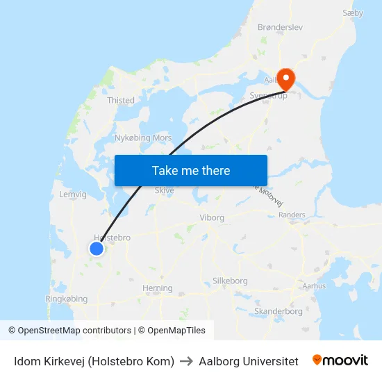 Idom Kirkevej (Holstebro Kom) to Aalborg Universitet map