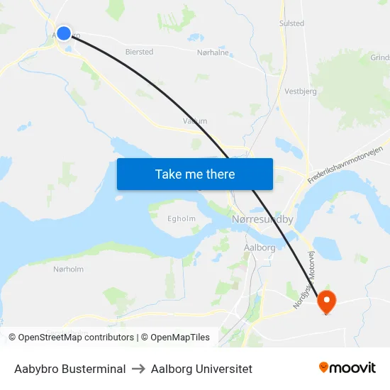 Aabybro Busterminal to Aalborg Universitet map